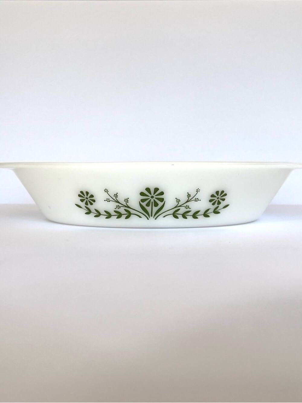 Vintage Glasbake Crazy Daisy Divided Baking Dish Green Milk Glass Casserole